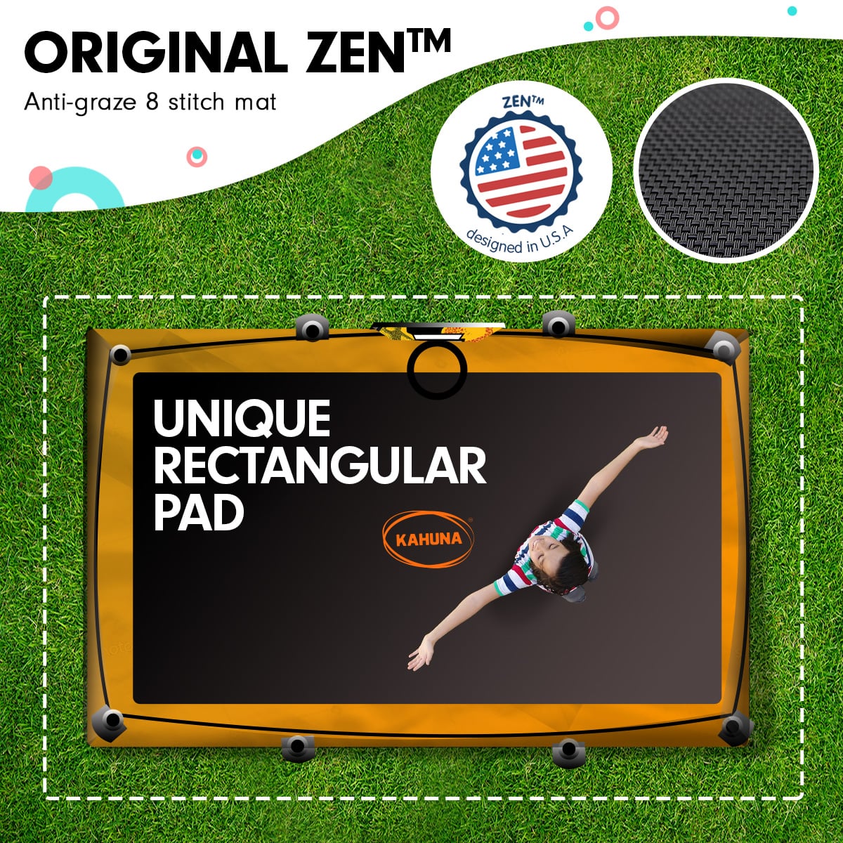 Kahuna Rectangular Trampoline 6x9ft with L.E.D BB Set Rainbow V240-TRA-FJP-RCT-69V-RB-BB-LED
