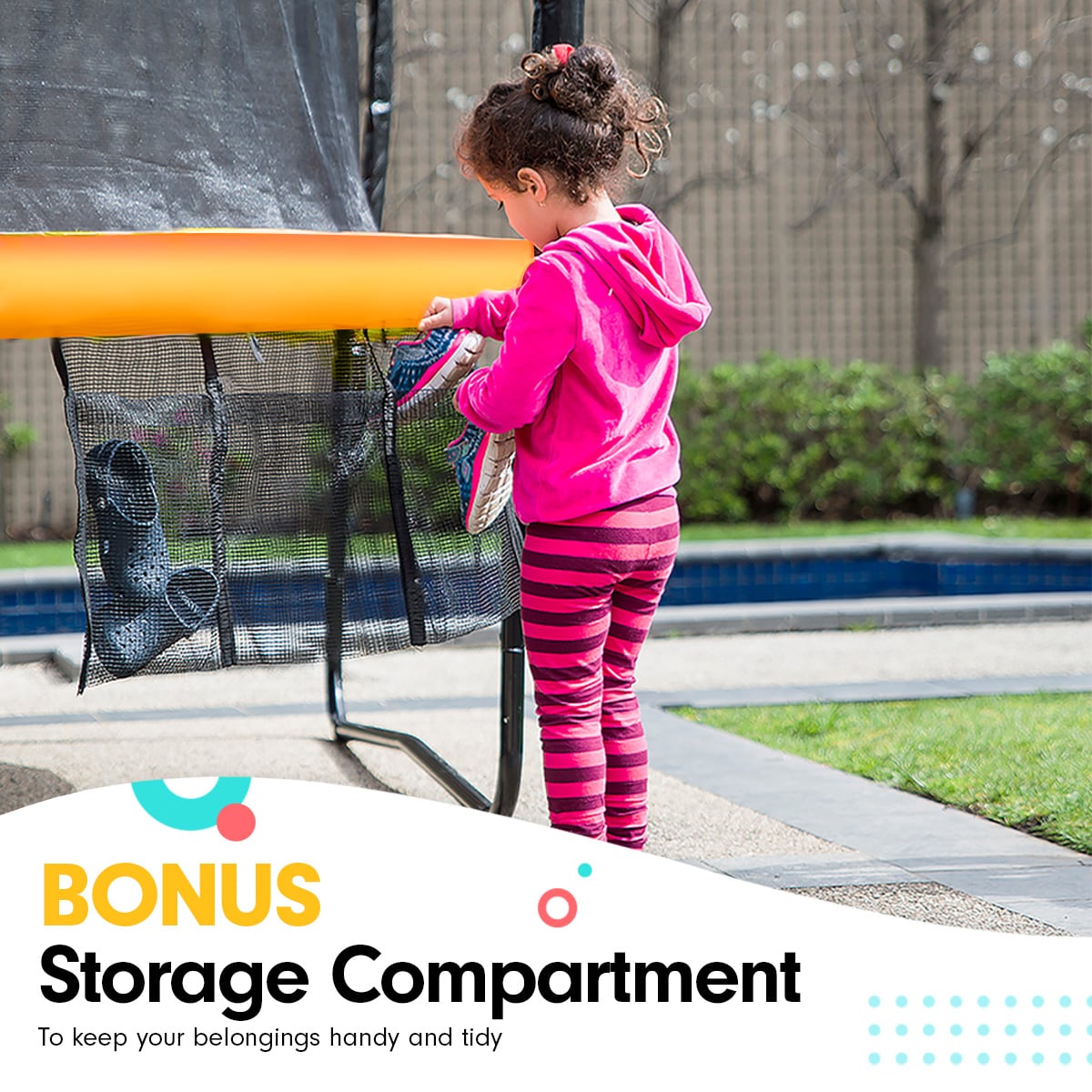 Kahuna Rectangular Trampoline 6x9ft with L.E.D BB Set Rainbow V240-TRA-FJP-RCT-69V-RB-BB-LED