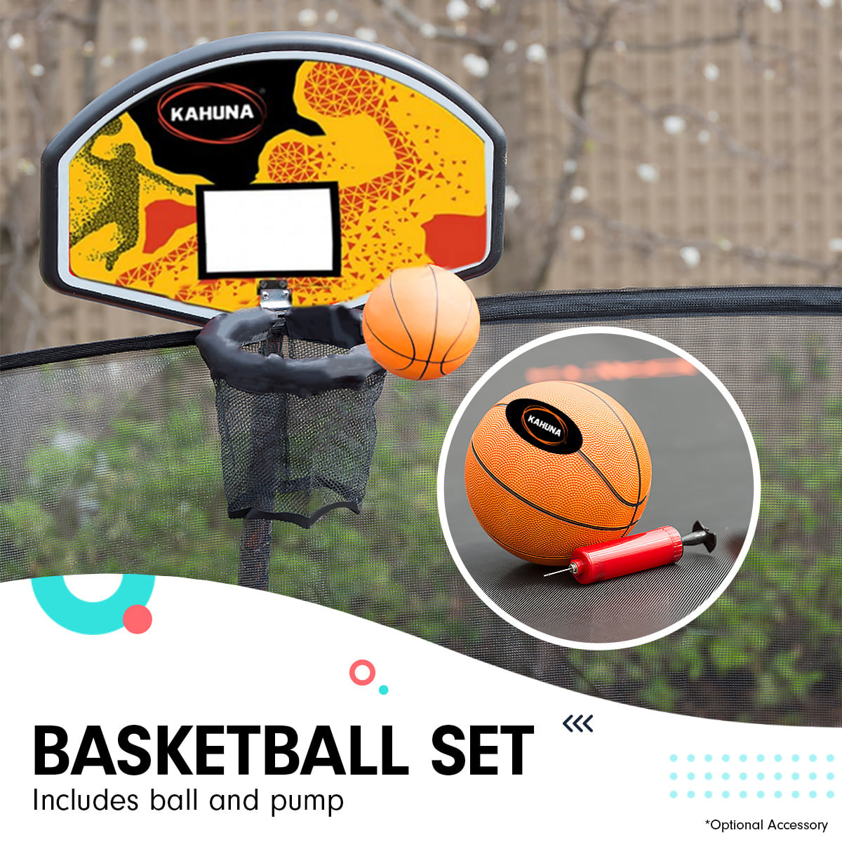 Kahuna Rectangular Trampoline 6x9ft with L.E.D BB Set Rainbow V240-TRA-FJP-RCT-69V-RB-BB-LED