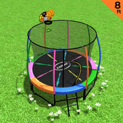 Kahuna 8ft Outdoor Trampoline Kids Children With Safety Enclosure Mat Pad Net Ladder Basketball Hoop Set - V240-TRA-KAH-08-RB-BB