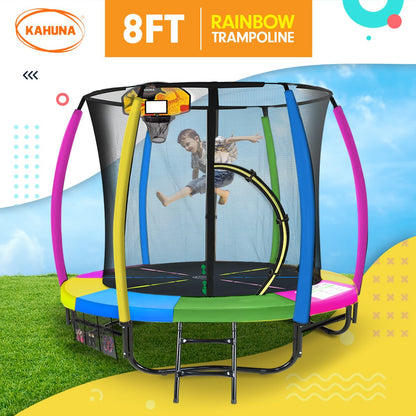 Kahuna 8ft Outdoor Trampoline Kids Children With Safety Enclosure Mat Pad Net Ladder Basketball Hoop Set - V240-TRA-KAH-08-RB-BB