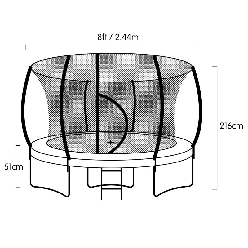 Kahuna 8ft Outdoor Trampoline Kids Children With Safety Enclosure Mat Pad Net Ladder Basketball Hoop Set - V240-TRA-KAH-08-RB-BB