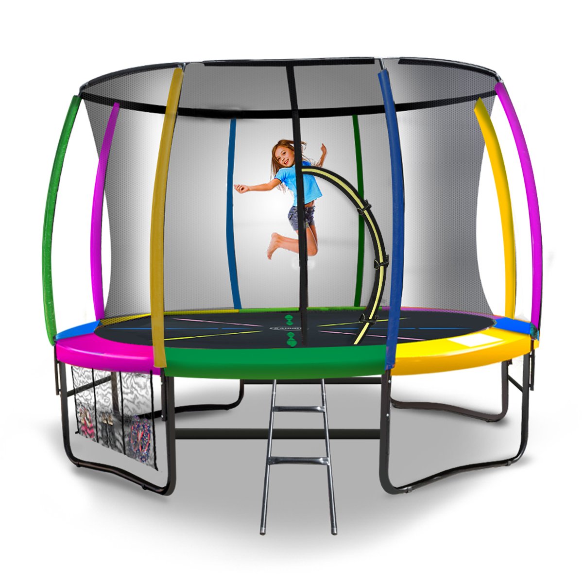 Kahuna 10ft Outdoor Trampoline Kids Children With Safety Enclosure Pad Mat Ladder - Rainbow V240-TRA-KAH-10-RB