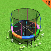 Kahuna 10ft Outdoor Trampoline Kids Children With Safety Enclosure Pad Mat Ladder - Rainbow V240-TRA-KAH-10-RB