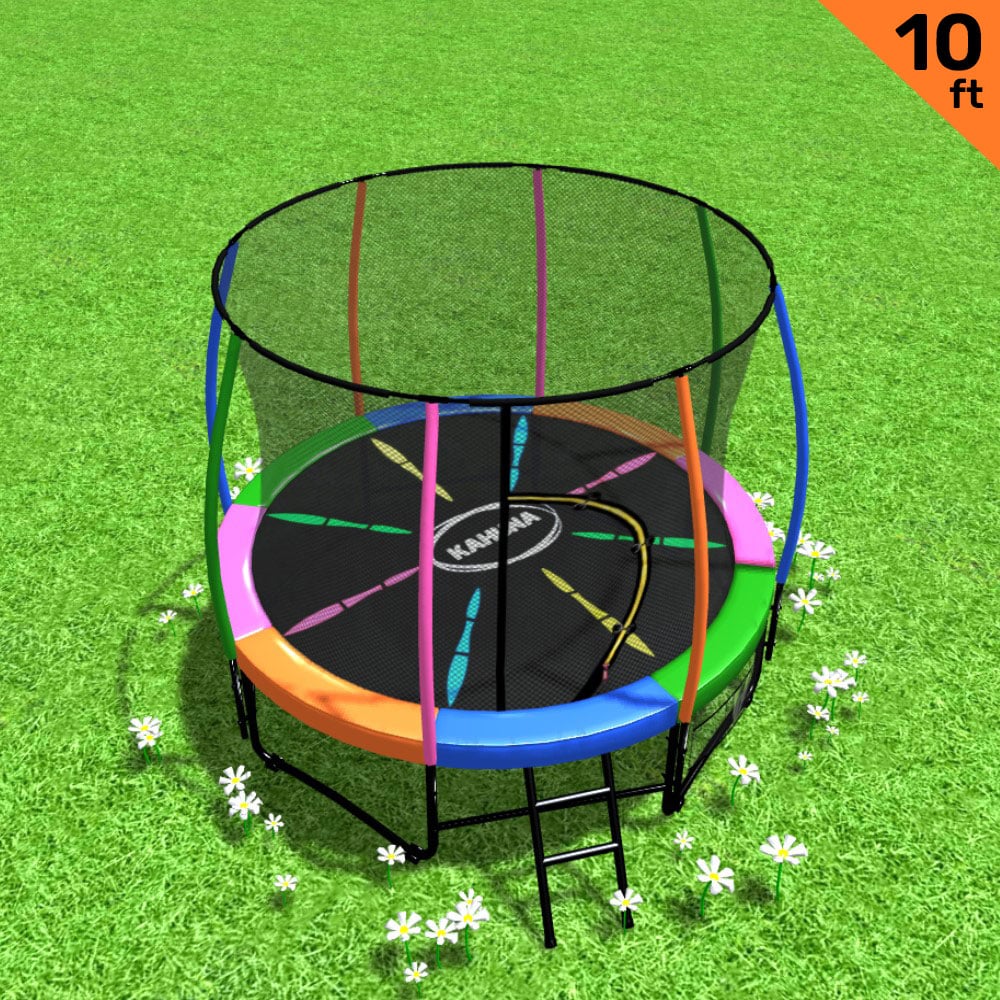 Kahuna 10ft Outdoor Trampoline Kids Children With Safety Enclosure Pad Mat Ladder - Rainbow V240-TRA-KAH-10-RB