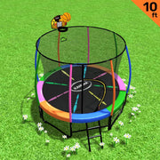 Kahuna 10ft Outdoor Trampoline Kids Children With Safety Enclosure Pad Mat Ladder Basketball Hoop Set - V240-TRA-KAH-10-RB-BB