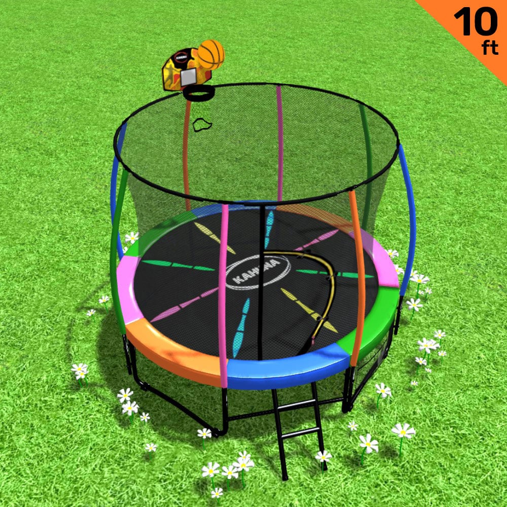 Kahuna 10ft Outdoor Trampoline Kids Children With Safety Enclosure Pad Mat Ladder Basketball Hoop Set - V240-TRA-KAH-10-RB-BB