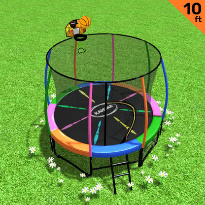Kahuna 10ft Outdoor Trampoline Kids Children With Safety Enclosure Pad Mat Ladder Basketball Hoop Set - V240-TRA-KAH-10-RB-BB