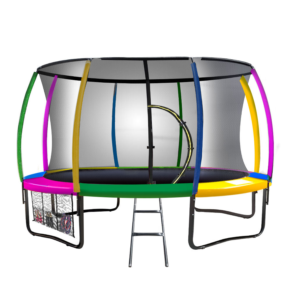 Kahuna 12ft Trampoline Free Ladder Spring Mat Net Safety Pad Cover Round Enclosure - Rainbow V240-TRA-KAH-12-RB
