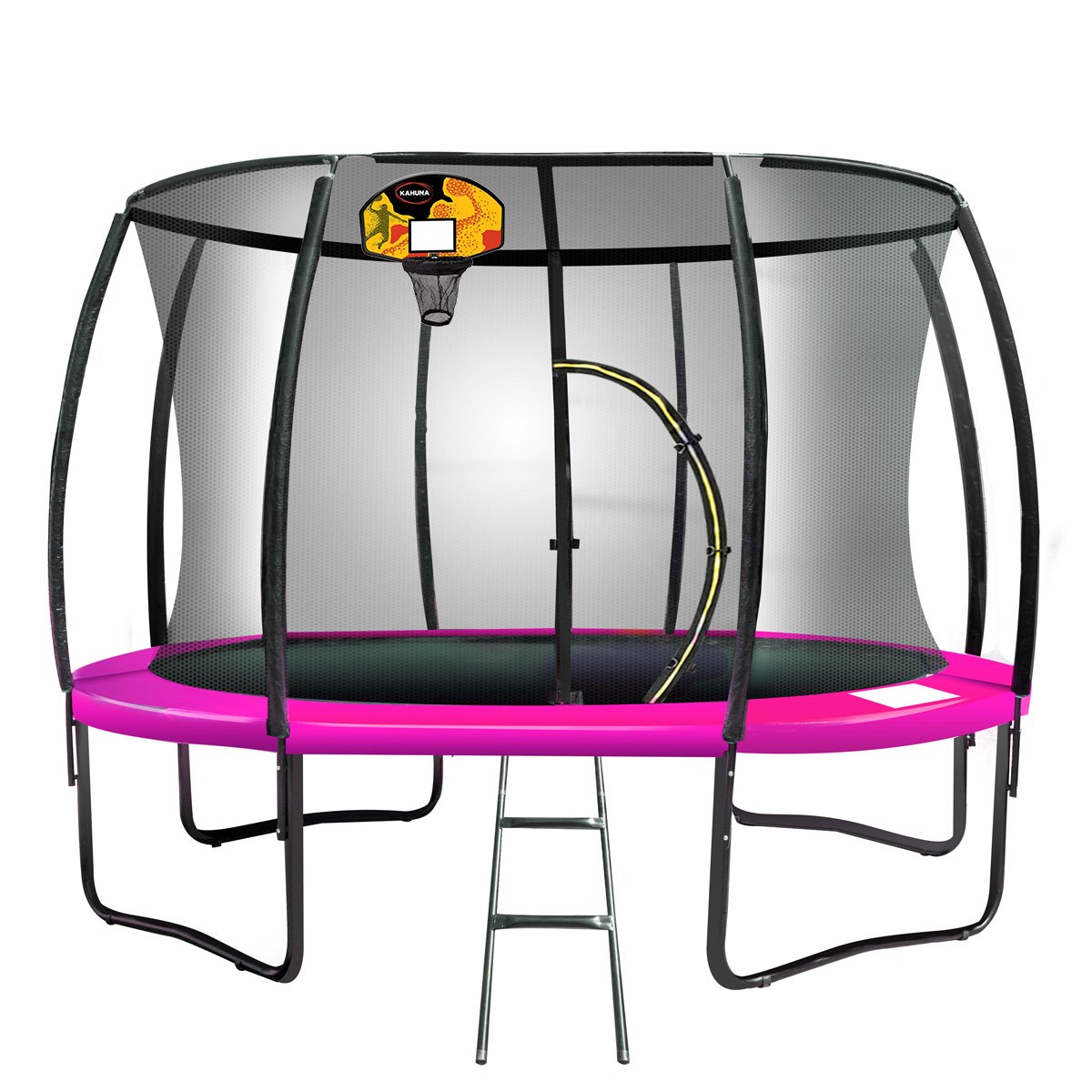 Kahuna 14ft Outdoor Trampoline Kids Children With Safety Enclosure Pad Mat Ladder Basketball Hoop Set - Pink V240-TRA-KAH-14-PK-BB