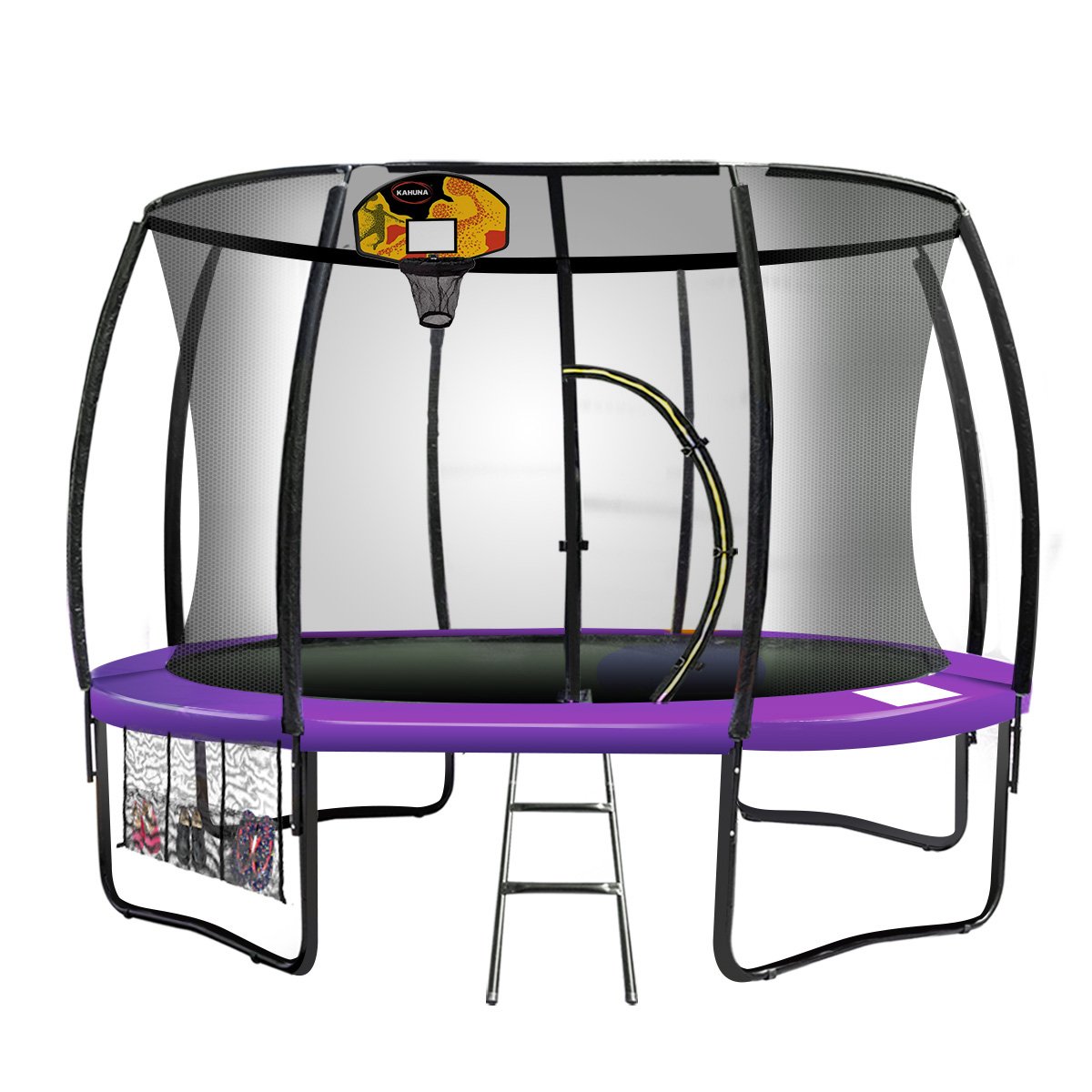 Kahuna 14ft Outdoor Trampoline Kids Children With Safety Enclosure Pad Mat Ladder Basketball Hoop Set - Purple V240-TRA-KAH-14-PU-BB