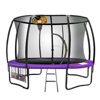 Kahuna 14ft Outdoor Trampoline Kids Children With Safety Enclosure Pad Mat Ladder Basketball Hoop Set - Purple V240-TRA-KAH-14-PU-BB