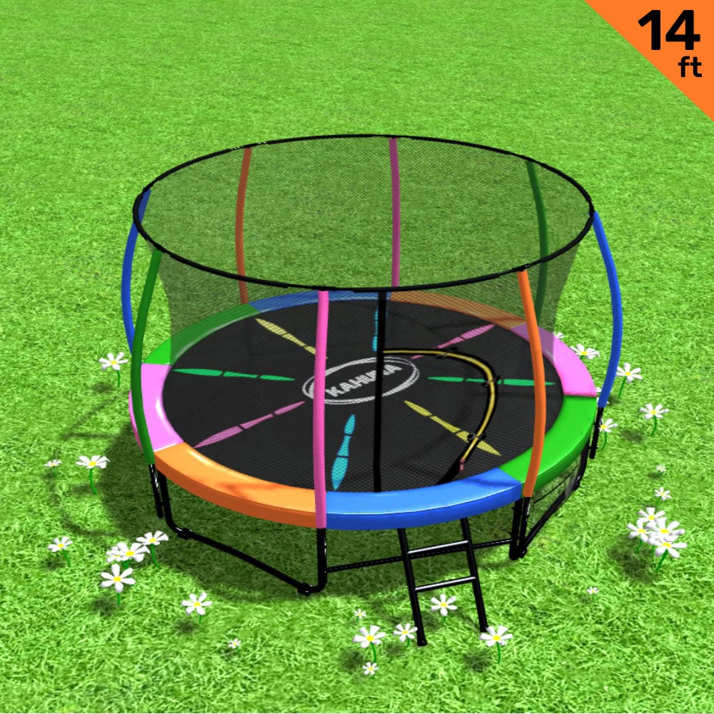 Kahuna 14ft Trampoline Free Ladder Spring Mat Net Safety Pad Cover Round Enclosure - Rainbow V240-TRA-KAH-14-RB
