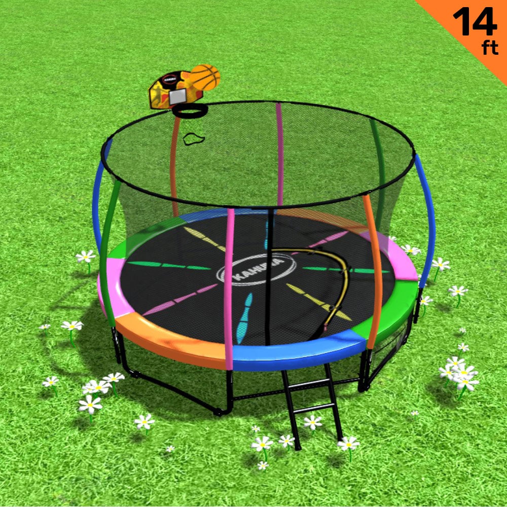 Kahuna 14ft Outdoor Trampoline Kids Children With Safety Enclosure Pad Mat Ladder Basketball Hoop Set - V240-TRA-KAH-14-RB-BB