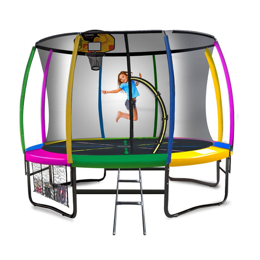 Kahuna 14ft Outdoor Trampoline Kids Children With Safety Enclosure Pad Mat Ladder Basketball Hoop Set - V240-TRA-KAH-14-RB-BB