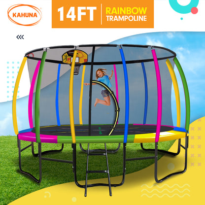 Kahuna 14ft Outdoor Trampoline Kids Children With Safety Enclosure Pad Mat Ladder Basketball Hoop Set - V240-TRA-KAH-14-RB-BB