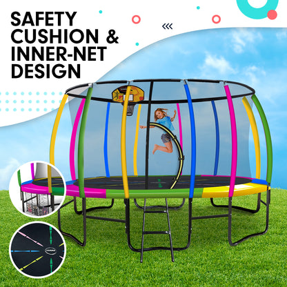 Kahuna 14ft Outdoor Trampoline Kids Children With Safety Enclosure Pad Mat Ladder Basketball Hoop Set - V240-TRA-KAH-14-RB-BB