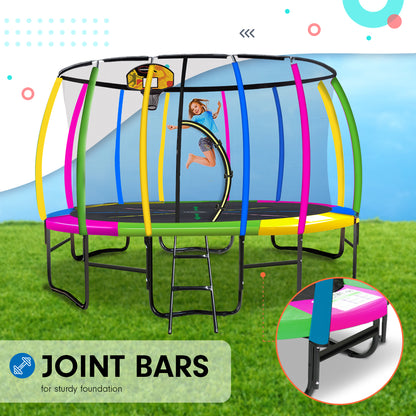 Kahuna 14ft Outdoor Trampoline Kids Children With Safety Enclosure Pad Mat Ladder Basketball Hoop Set - V240-TRA-KAH-14-RB-BB