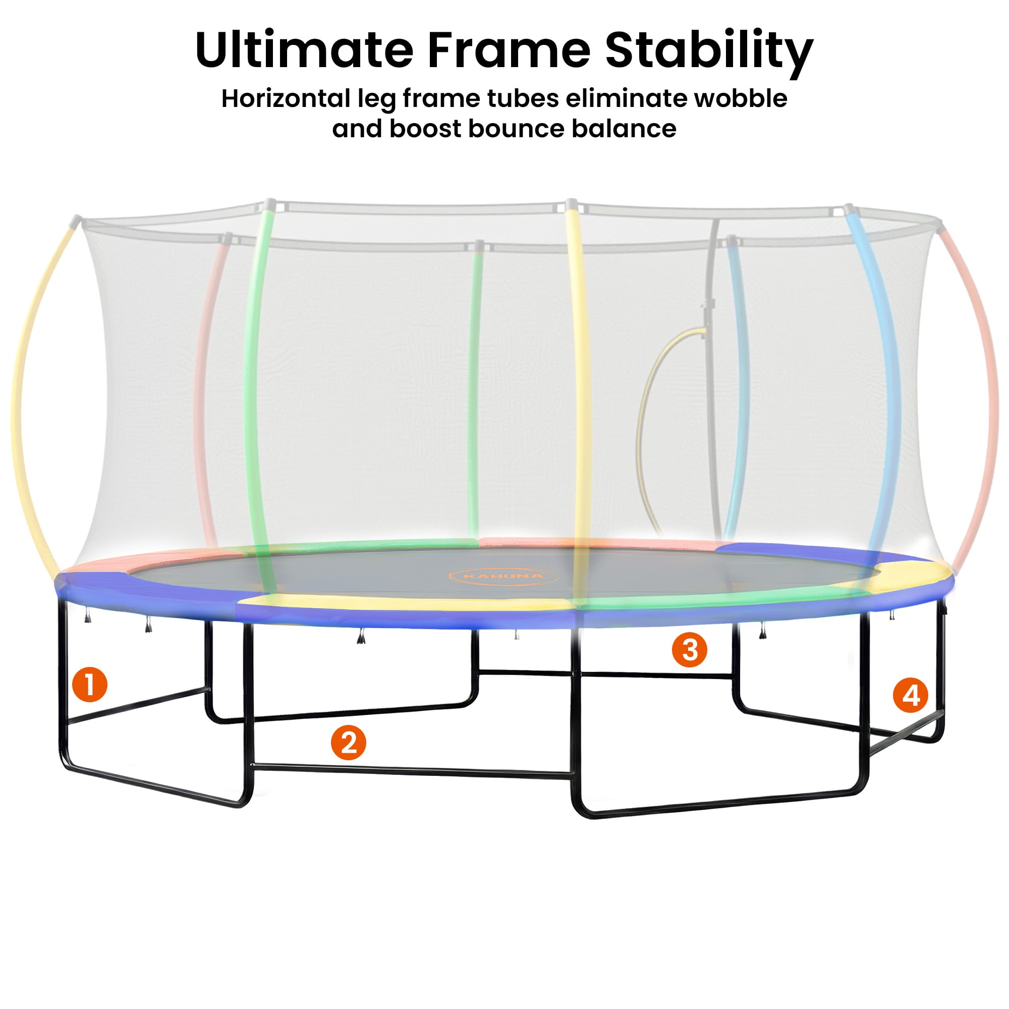 Kahuna 10 ft x 15 ft Oval Outdoor Trampoline L.E.D. Basketball Set Reversible Rainbow & Orange Safety Pad V240-TRA-ZOV-1015-RBOR-LED