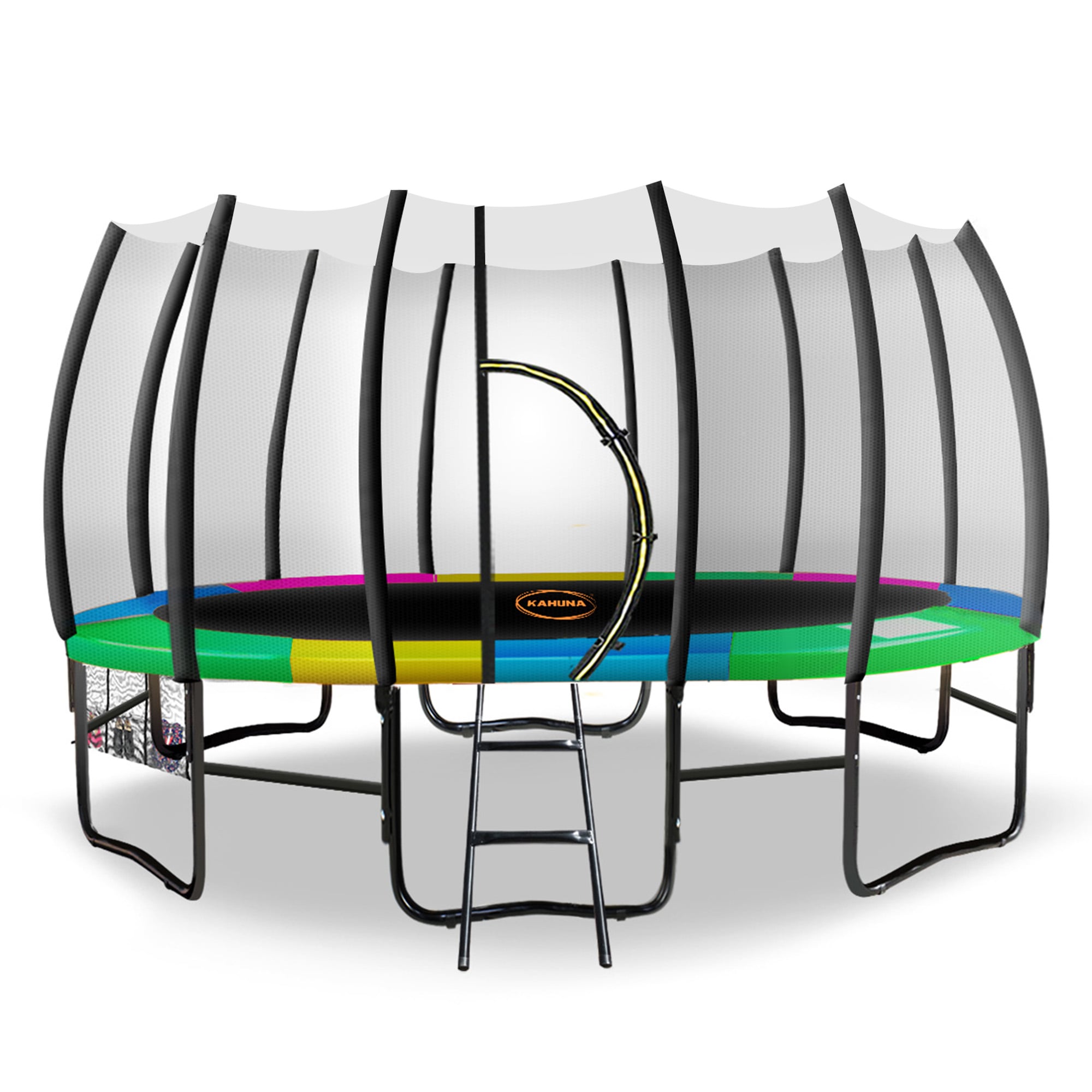 Kahuna Twister 12ft Springless Trampoline Outdoor Mat Pad Net Ladder with Basketball Set V240-TRM-KAH-ELA-12D-BB