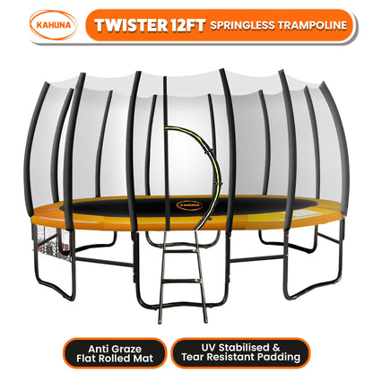 Kahuna Twister 12ft Springless Trampoline Outdoor Mat Pad Net Ladder with Basketball Set V240-TRM-KAH-ELA-12D-BB