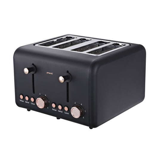 Pronti 4 Slice Toaster Rose Trim Collection - Black V240-TSR-4SL-GST-BK