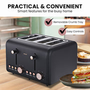 Pronti 4 Slice Toaster Rose Trim Collection - Black V240-TSR-4SL-GST-BK