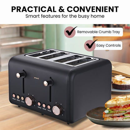Pronti 4 Slice Toaster Rose Trim Collection - Black V240-TSR-4SL-GST-BK