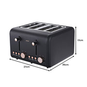Pronti 4 Slice Toaster Rose Trim Collection - Black V240-TSR-4SL-GST-BK