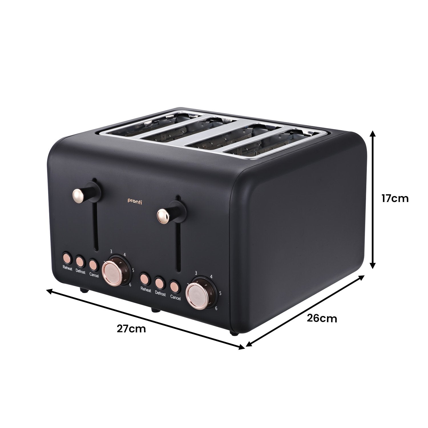 Pronti 4 Slice Toaster Rose Trim Collection - Black V240-TSR-4SL-GST-BK