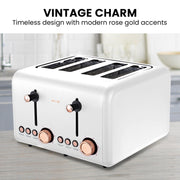 Pronti 4 Slice Toaster Rose Trim Collection - White V240-TSR-4SL-GST-WH