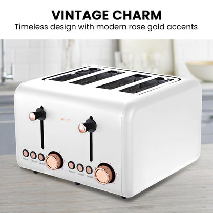 Pronti 4 Slice Toaster Rose Trim Collection - White V240-TSR-4SL-GST-WH