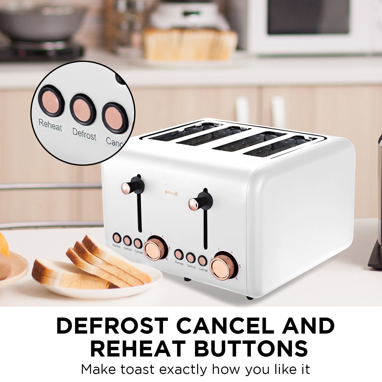 Pronti 4 Slice Toaster Rose Trim Collection - White V240-TSR-4SL-GST-WH