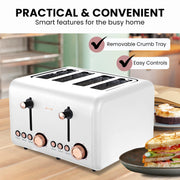 Pronti 4 Slice Toaster Rose Trim Collection - White V240-TSR-4SL-GST-WH