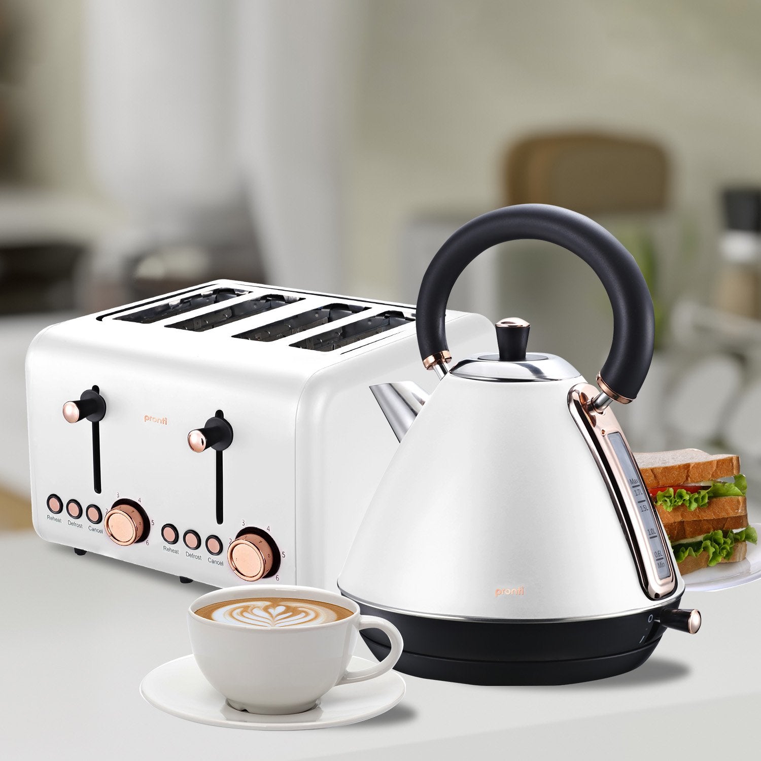 Pronti 4 Slice Toaster Rose Trim Collection - White V240-TSR-4SL-GST-WH