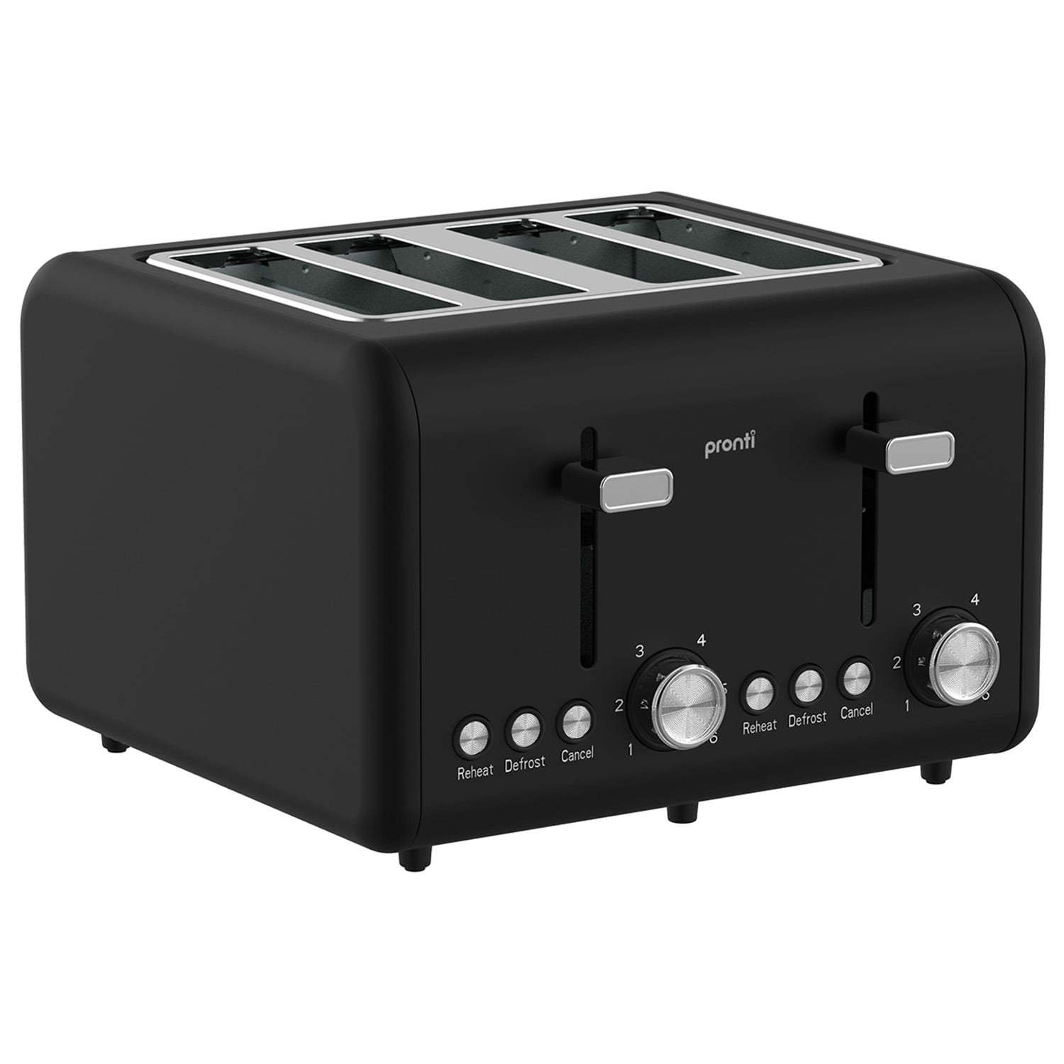 Pronti Silver Noir Collection 4 Slice Toaster with Dual Controls V240-TSR-T02-GST-BK