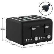 Pronti Silver Noir Collection 4 Slice Toaster with Dual Controls V240-TSR-T02-GST-BK