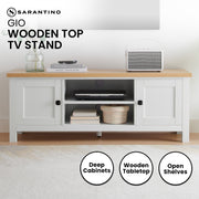Sarantino Gio TV Entertainment Stand Cabinet Cupboard in White and Natural Wood Finish V240-TVS-064-02-WHN