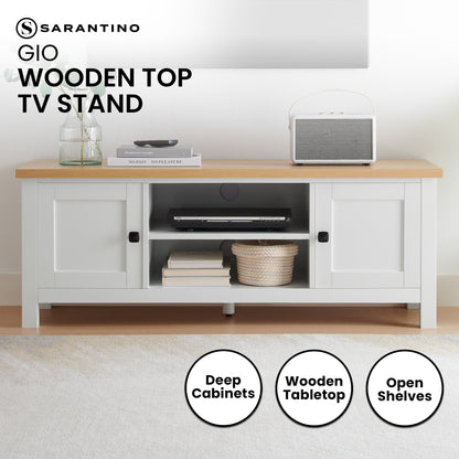 Sarantino Gio TV Entertainment Stand Cabinet Cupboard in White and Natural Wood Finish V240-TVS-064-02-WHN