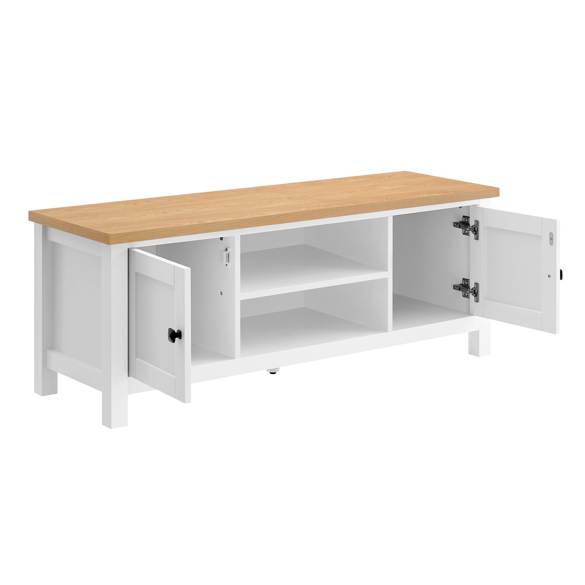 Sarantino Gio TV Entertainment Stand Cabinet Cupboard in White and Natural Wood Finish V240-TVS-064-02-WHN