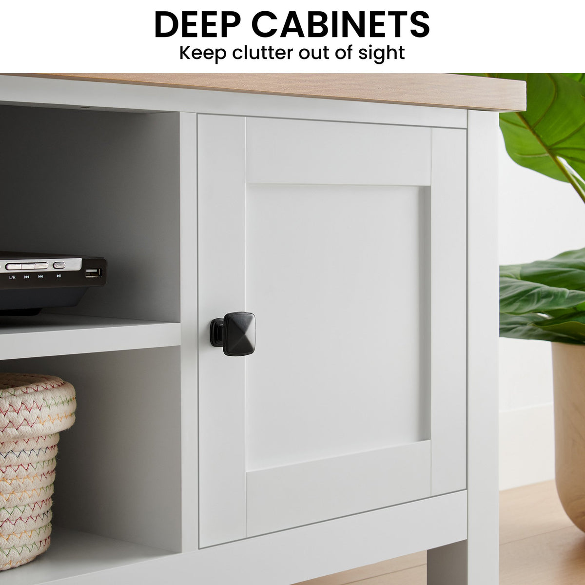 Sarantino Gio TV Entertainment Stand Cabinet Cupboard in White and Natural Wood Finish V240-TVS-064-02-WHN