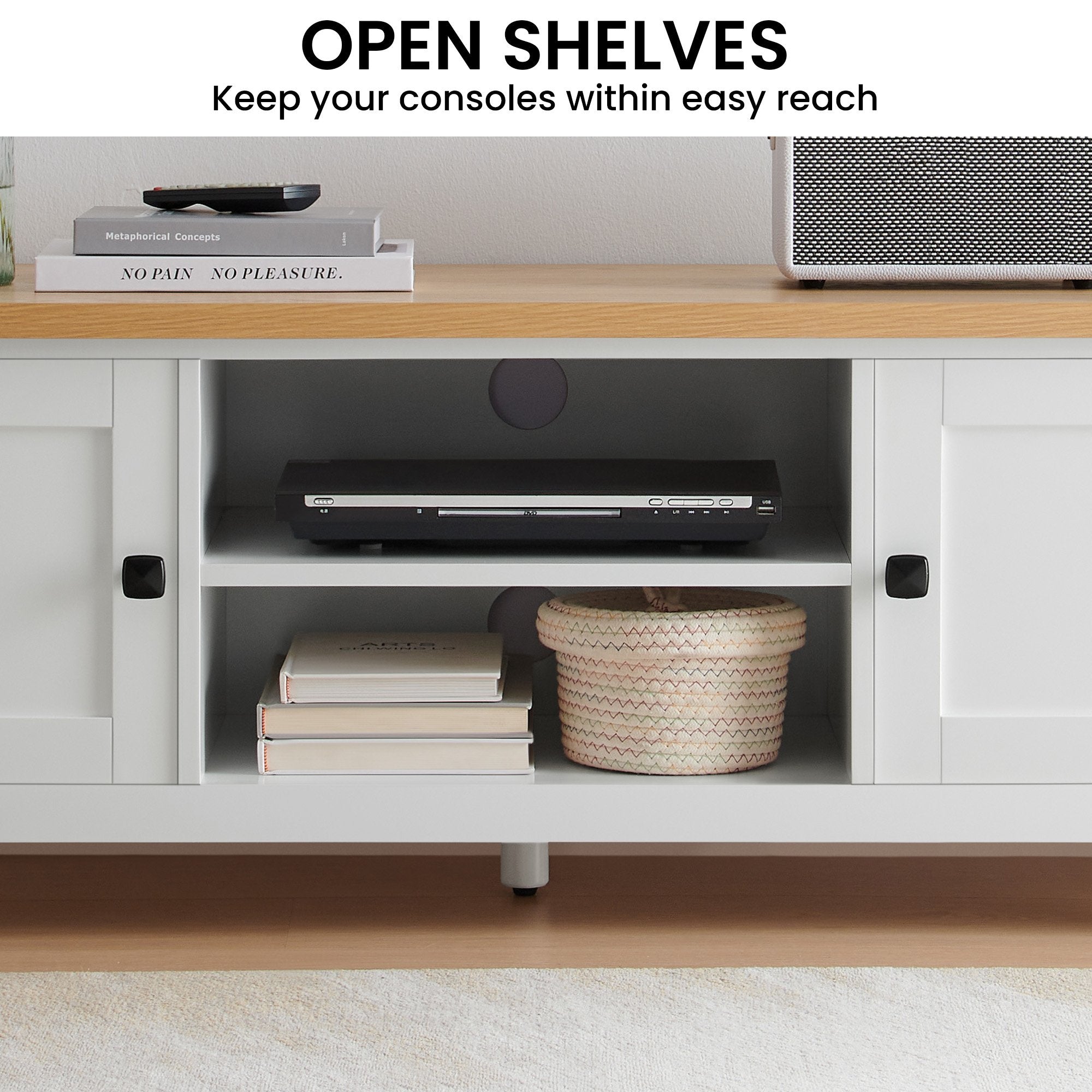 Sarantino Gio TV Entertainment Stand Cabinet Cupboard in White and Natural Wood Finish V240-TVS-064-02-WHN