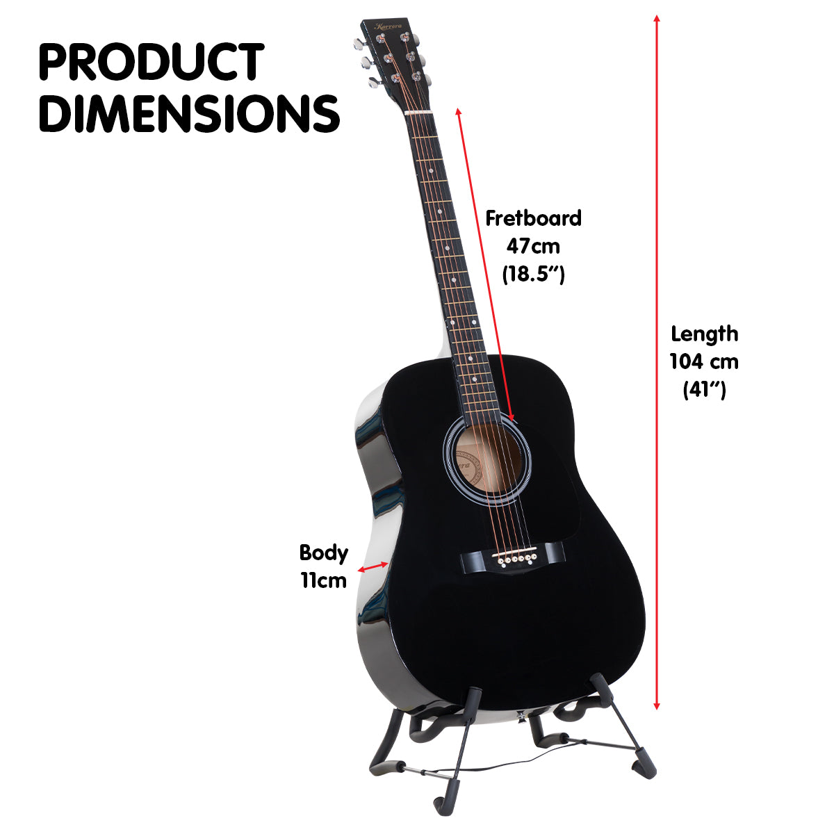 Karrera 41in Acoustic Wooden Guitar with Bag - Black V240-WAC41-NC-BK