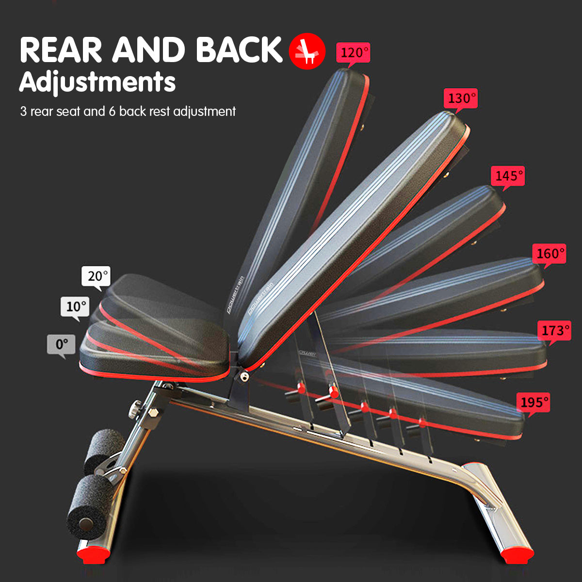 Powertrain Home Gym Bench Adjustable Flat Incline Decline FID 250KG Load V240-WBD-01B
