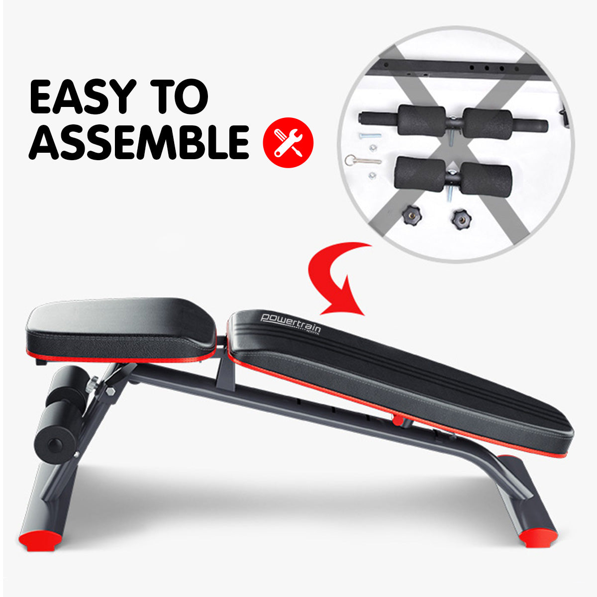 Powertrain Home Gym Bench Adjustable Flat Incline Decline FID 250KG Load V240-WBD-01B