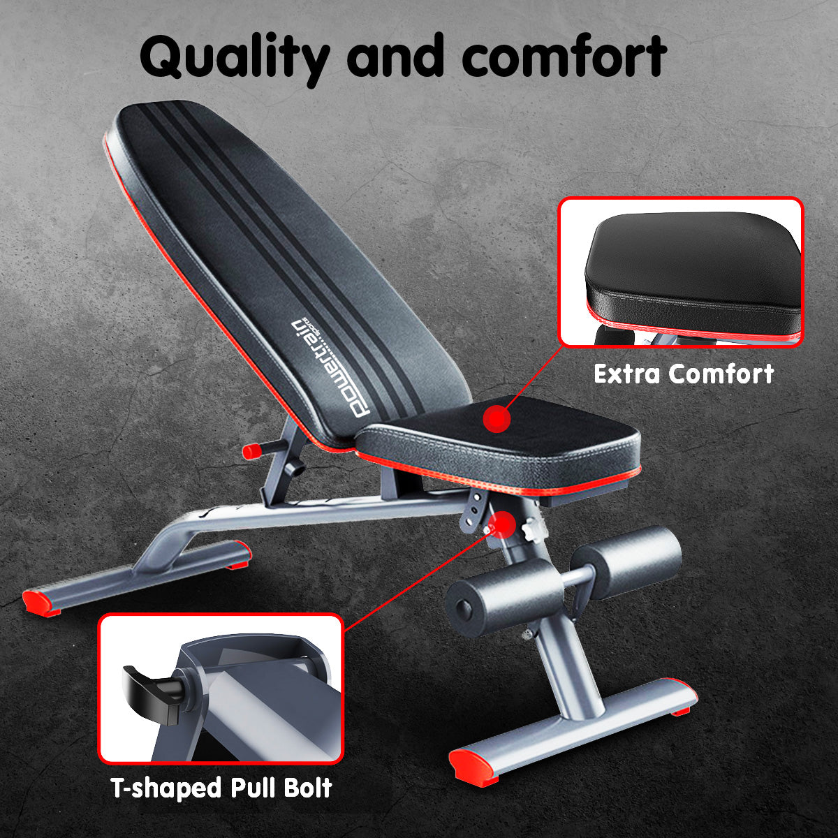 Powertrain Home Gym Bench Adjustable Flat Incline Decline FID 250KG Load V240-WBD-01B