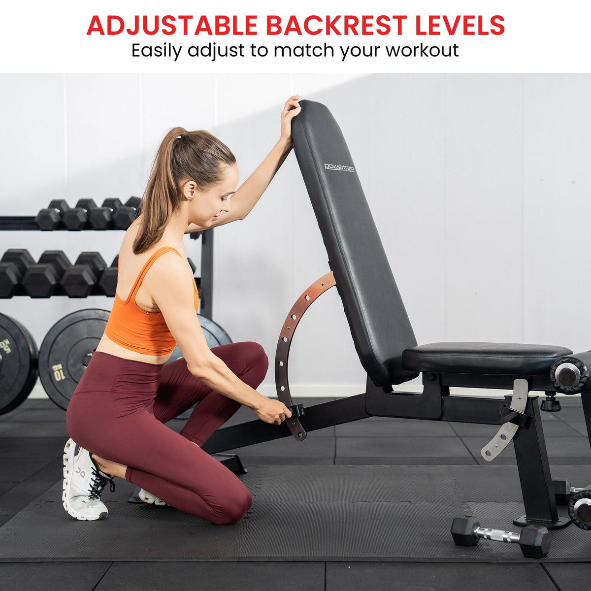Powertrain Multi Workout Bench with Transport Wheels and Adjustable Backrest V240-WBD-JX-190