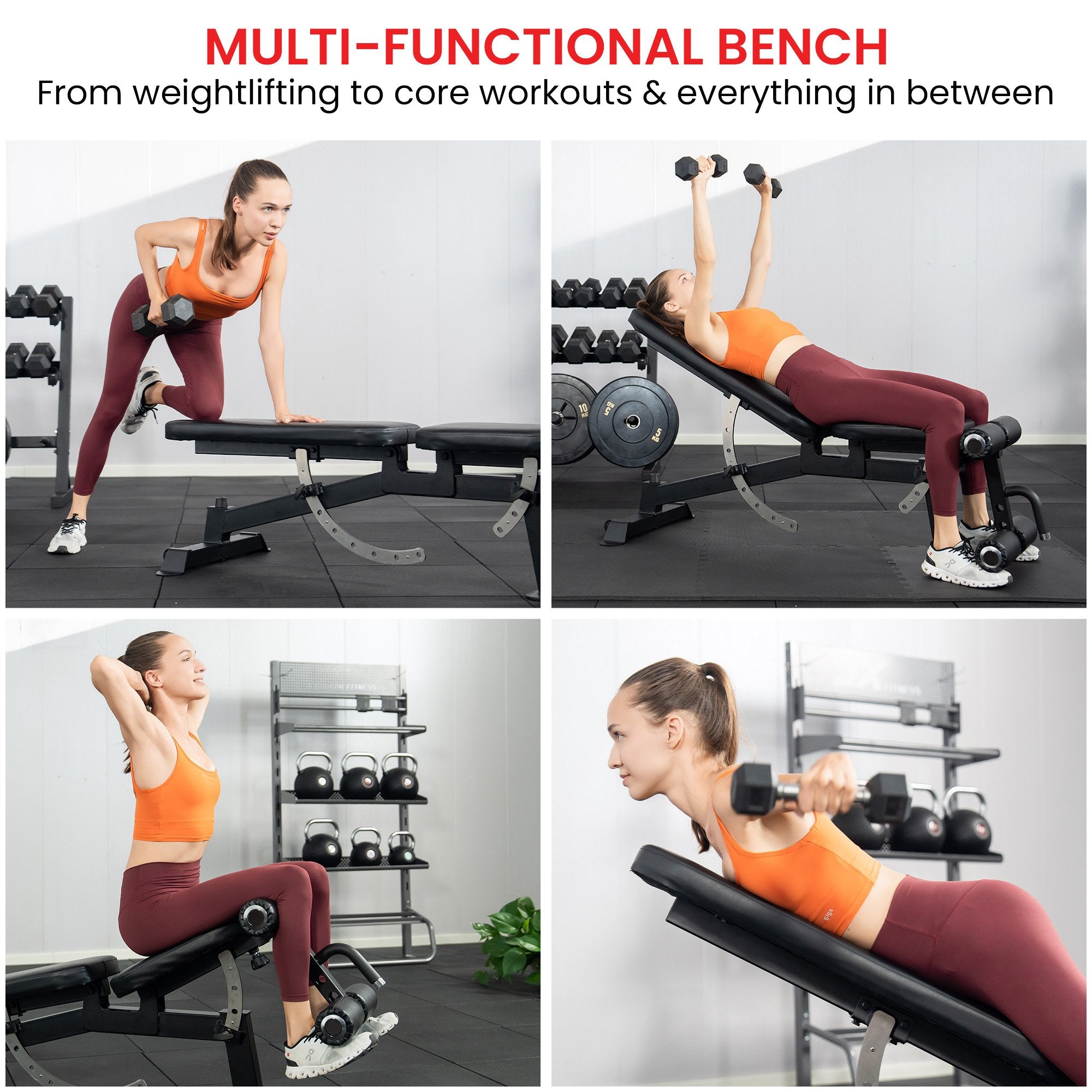 Powertrain Multi Workout Bench with Transport Wheels and Adjustable Backrest V240-WBD-JX-190