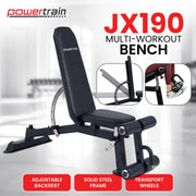 Powertrain Multi Workout Bench with Transport Wheels and Adjustable Backrest V240-WBD-JX-190
