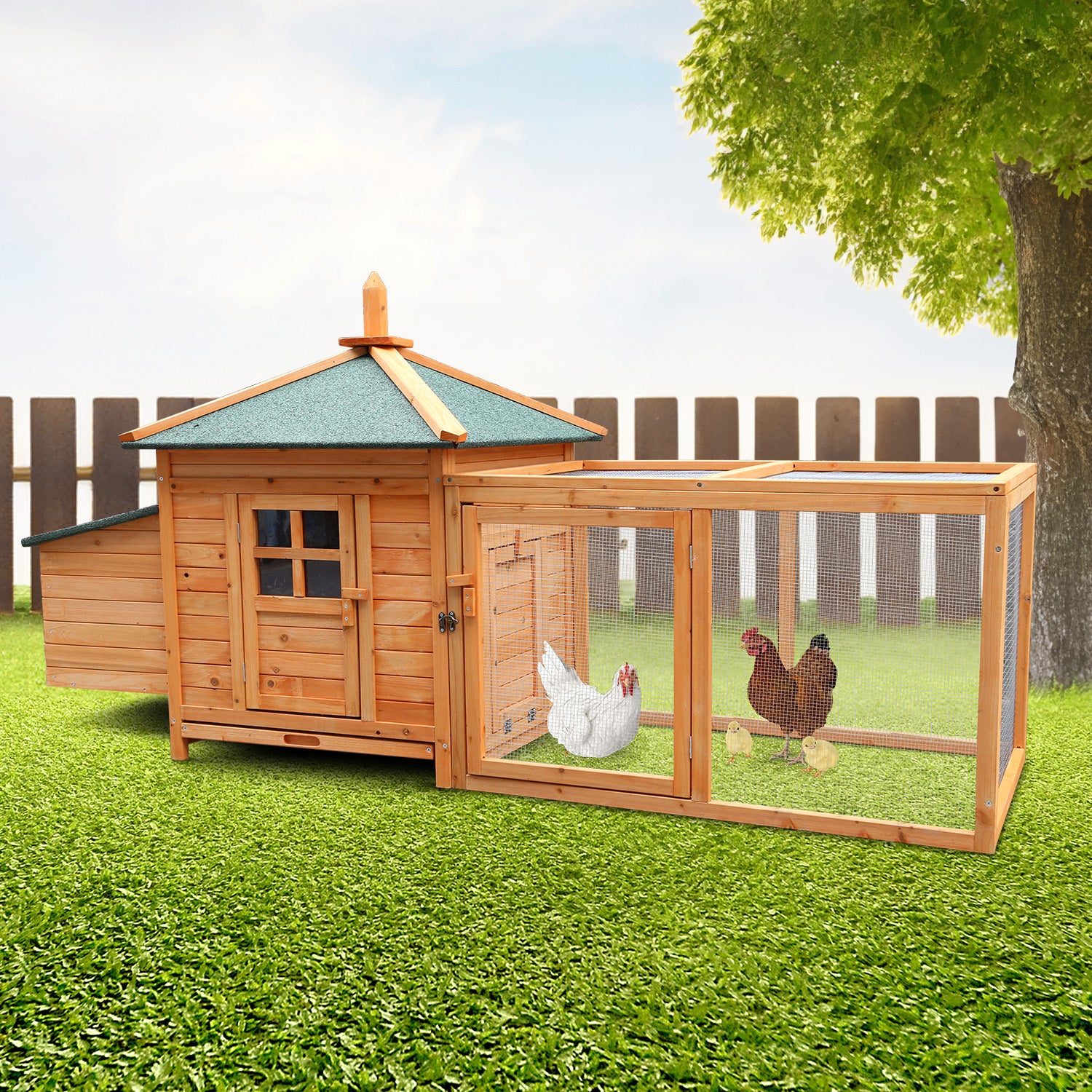 Furtastic Large Wooden Chicken Coop Rabbit Hutch Nesting Box Fir Wood V240-WCC-JOY-004-LHN